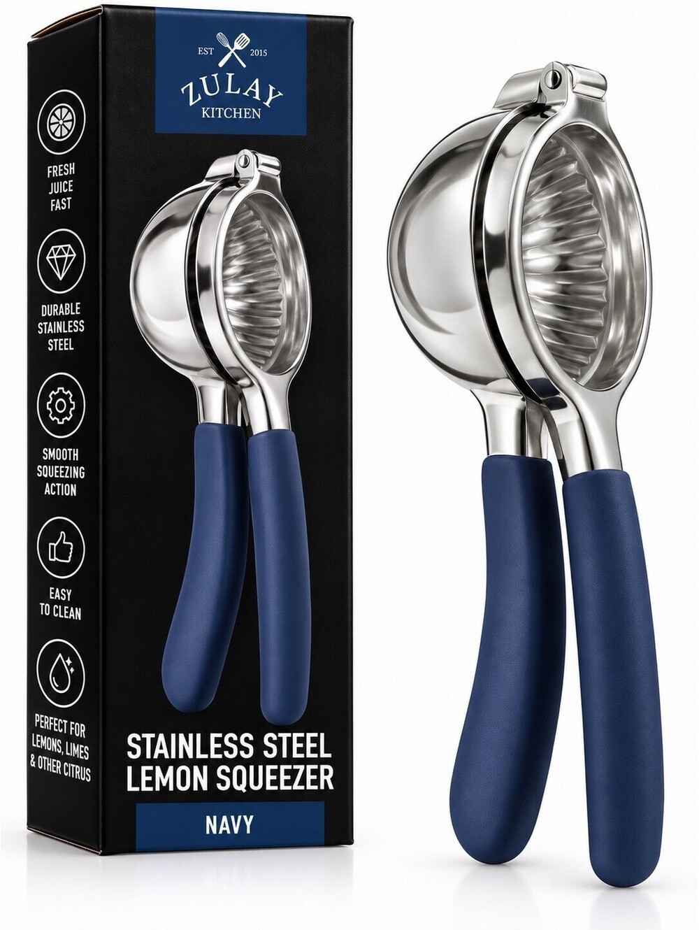Heavy Duty Stainless Steel Manual Lemon Squeezer Citrus Juicer Navy Handles